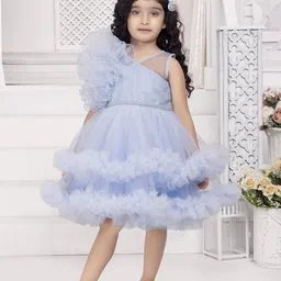 Ministitch Girls Puff Sleeve Net Empire Dress-picture-36