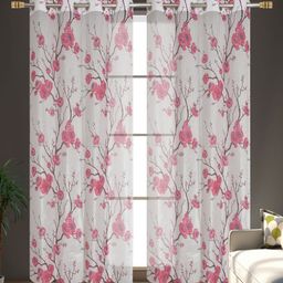 Galaxy Home Decor Purple Set of 2 Floral Sheer Window Curtain-image-101