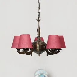 Devansh Maroon Jute conical shade with Antique Golden Chandelier Metal Ceiling Lamp-17
