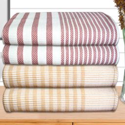 Athom Living Maroon & Gold-Toned 4 Pieces Striped Cotton 210 GSM Bath Towels-image-7