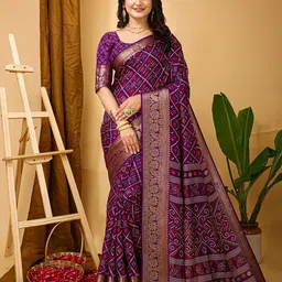 HERE&NOW Ethnic Motifs Printed Zari Art Silk Banarasi Saree-image-90