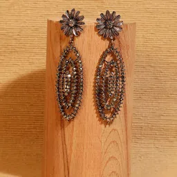 DressBerry Gold-Plated Artificial Stones Studded Oval Shaped Drop Earrings-image-88