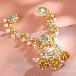 Rubans 22K Gold Plated Kundan & Pearl Studded Bridal Matha Patti Head Jewellery-9