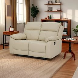 Royaloak Beige Italian Leather Two Seater Recliner-image-61
