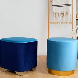 Shadowkart Set Of 2 Blue Velvet Pouffes Ottomans-18