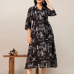 KEIYONA Abstract Printed Shirt Midi Dress-picture-3