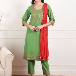 DUMMY SHAPE Women Printed Panelled Kurta with Trousers & With Dupatta-picture-18