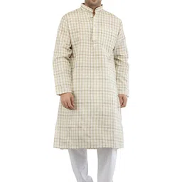 Exotic India Men Regular Pure Cotton Kurta Pajama Set With Woven Checks All-Over-picture-22