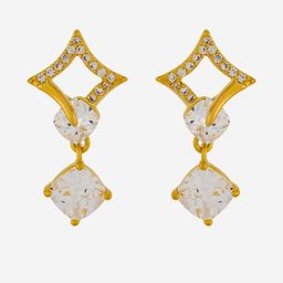 Kushal's Fashion Jewellery Gold-Plated Diamond Shaped Zircon Studded Drop Earrings-picture-14