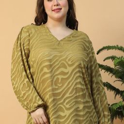 Oxolloxo Plus Size V-Neck Long Sleeve Dobby Meld Top-picture-18
