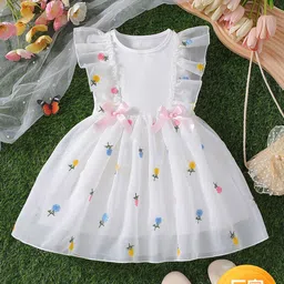 YK Girl Floral Print Flutter Sleeve Fit & Flare Dress-22