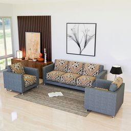 Myntra Elegant Homes Brown & Cream 10 Pieces Printed Cotton Sofa Cover-image-67