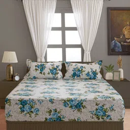 SWAYAM White & Blue Printed Cotton 240 TC King Bedsheet Sets - 2.74 m x 2.74 m-image-51