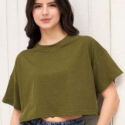 DressBerry Women Drop-Shoulder Sleeves Raw Edge Oversized Crop T-shirt-image-62