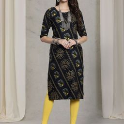 7Threads Women Ethnic Motifs Printed Thread Work Floral Crepe Kurta-image-72