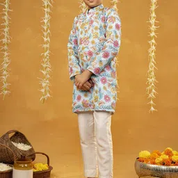 Jilmil Boys Floral Embroidered Regular Silk Crepe Kurta with Pyjamas-22