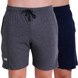 Pack of 2 Self Design Men Grey, Dark Blue Bermuda Shorts-image-28