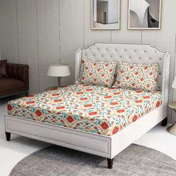 BOMBAY DYEING Brown & Red Floral 120 TC Cotton Queen Bedsheet Set 2.24 m x 2.54 m-image-66