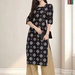 HERE&NOW Women Ethnic Motifs Printed Crepe Kurta-image-39