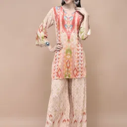 Shree Ikat Printed V-Neck Tunic With Palazzo-picture-7