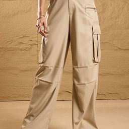 SASSAFRAS Women Comfort Straight Fit High-Rise Cargos Trousers-picture-55