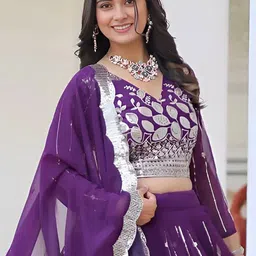 BAESD Embellished Sequinned Semi-Stitched Lehenga & Unstitched Blouse With Dupatta image 3
