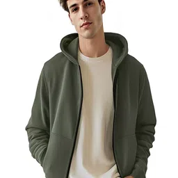 Moda Rapido Men Olive Solid Fleece Hooded Open Front Jacket-picture-39