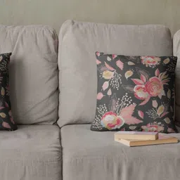 THEYAYACAFE Black & Pink Set of 2 Floral Velvet Square Cushion Covers-6