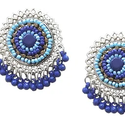 Bevy Pearls Artificial Stones Studded And Beaded Circular Drop earrings image 2