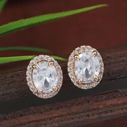 I Jewels Rose Gold-Plated Artificial Stones Studded Oval Shaped Studs-58