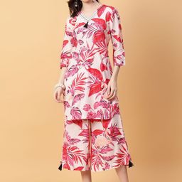 HERE&NOW Printed Cotton V Neck Top With Palazzos Co-Ords-picture-17