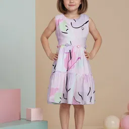 PINK MERMAID Girls Abstract Printed Round Neck Fit and Flare Knee Length Dress-picture-26