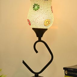 SOMIL White Multi Colour Floral Printed Glass Cylindrical Shaped Table Lamp-image-36