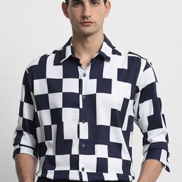 Mufti Men Slim Fit Geometric Printed Spread Collar Casual Shirt-image-96