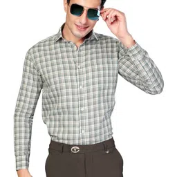 UR ETHICS Men Green Checked Slim Fit Premium Semiformal Shirts-picture-33