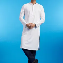 Diwas by Manyavar Men Mandarin Collar Cotton Straight Kurta-image-68
