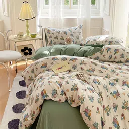 JC HOME Green & Blue Floral Polycotton 3 Piece Double King Regular Bedding Set-image-45