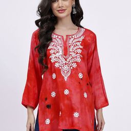 NAZAQAT ETHNIC INDIA Floral Embroidered Chikankari Chikankari Kurti-image-80
