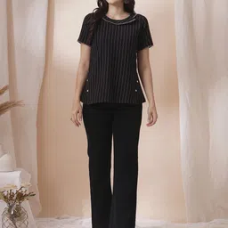 KAMI KUBI Women Vertical Stripes Printed Cotton Top-image-23