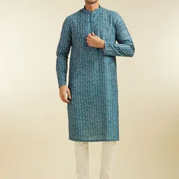 Diwas by Manyavar Geometric Printed Mandarin Collar Straight Kurta-image-47
