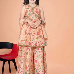 UFB Girls Floral Printed Regular Gotta Patti Kurti with Palazzos & With Dupatta-image-69
