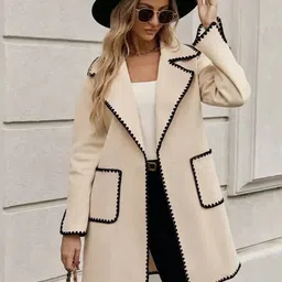 Alamode By Akanksha Beige Luna Oversized Woolen Long Overcoat-image-24