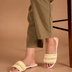 CAI Women Yellow Multi Strapped Open Toe Strappy Flats-7
