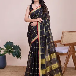 BerMondsey Checked Zari Chanderi Saree-picture-18