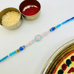 American Diamond Rakhi Stone Studded & Beaded Thread Rakhi Traditional Handmade Rakhi for Brother-96