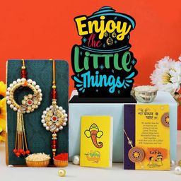 CraftVatika 5-Pcs Idols With Greeting Card & Roli Chawal Rakhi Gift Set-image-29
