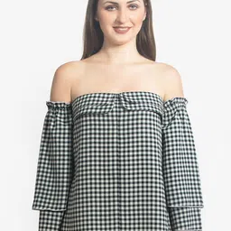 DELIS Checked Off-Shoulder Georgette Top-8