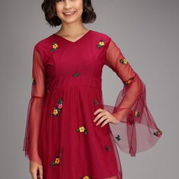 VANGULL Embroidered Net Fit & Flare Dress-picture-31