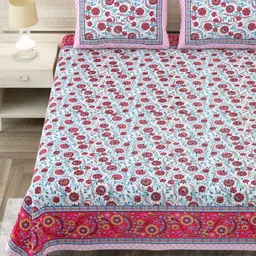 Aapno Rajasthan Pink & White Ethnic Motifs 144 TC King Bedsheet with 2 Pillow Covers-image-85