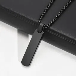 Silver Chain For Men Bar Pendant Black Silver Chain Pendant For Men Boys Silver Plated Stainless Steel Chain-2